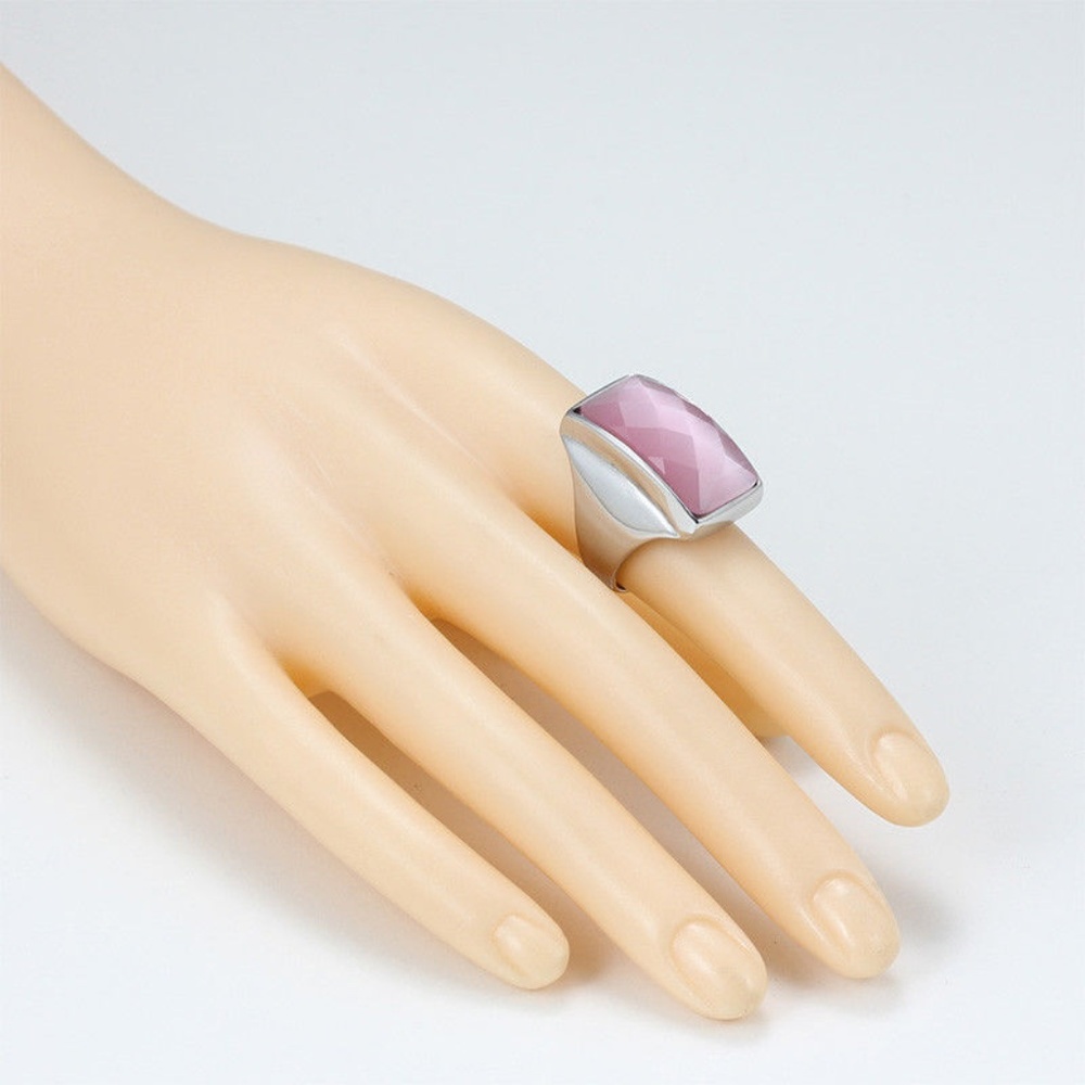 Stainless Steel Silver Women Pink Stone Ring